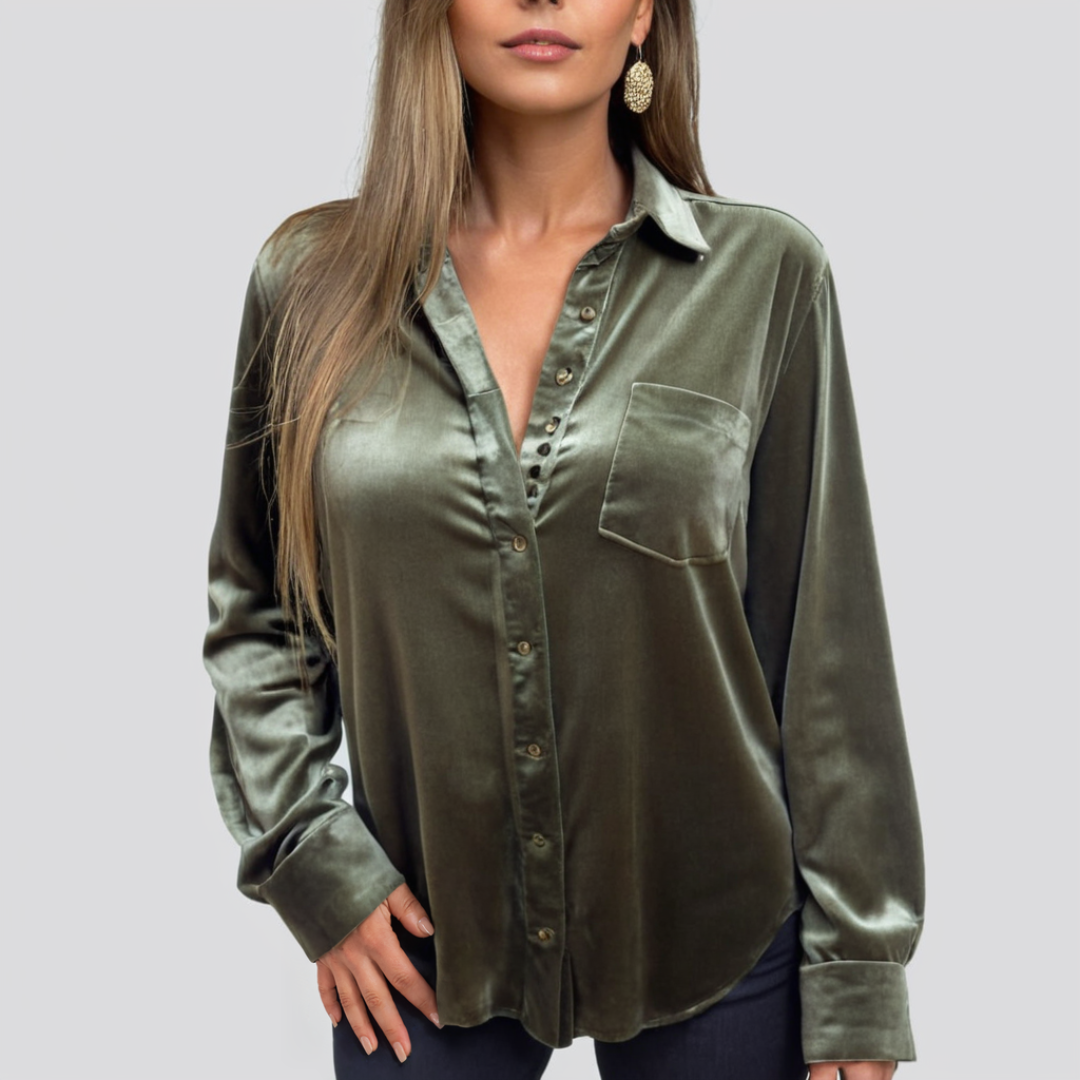 Women's Blouse Velvet Relaxed Fit Luxury Button Closure