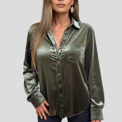 Women's Blouse Velvet Relaxed Fit Luxury Button Closure