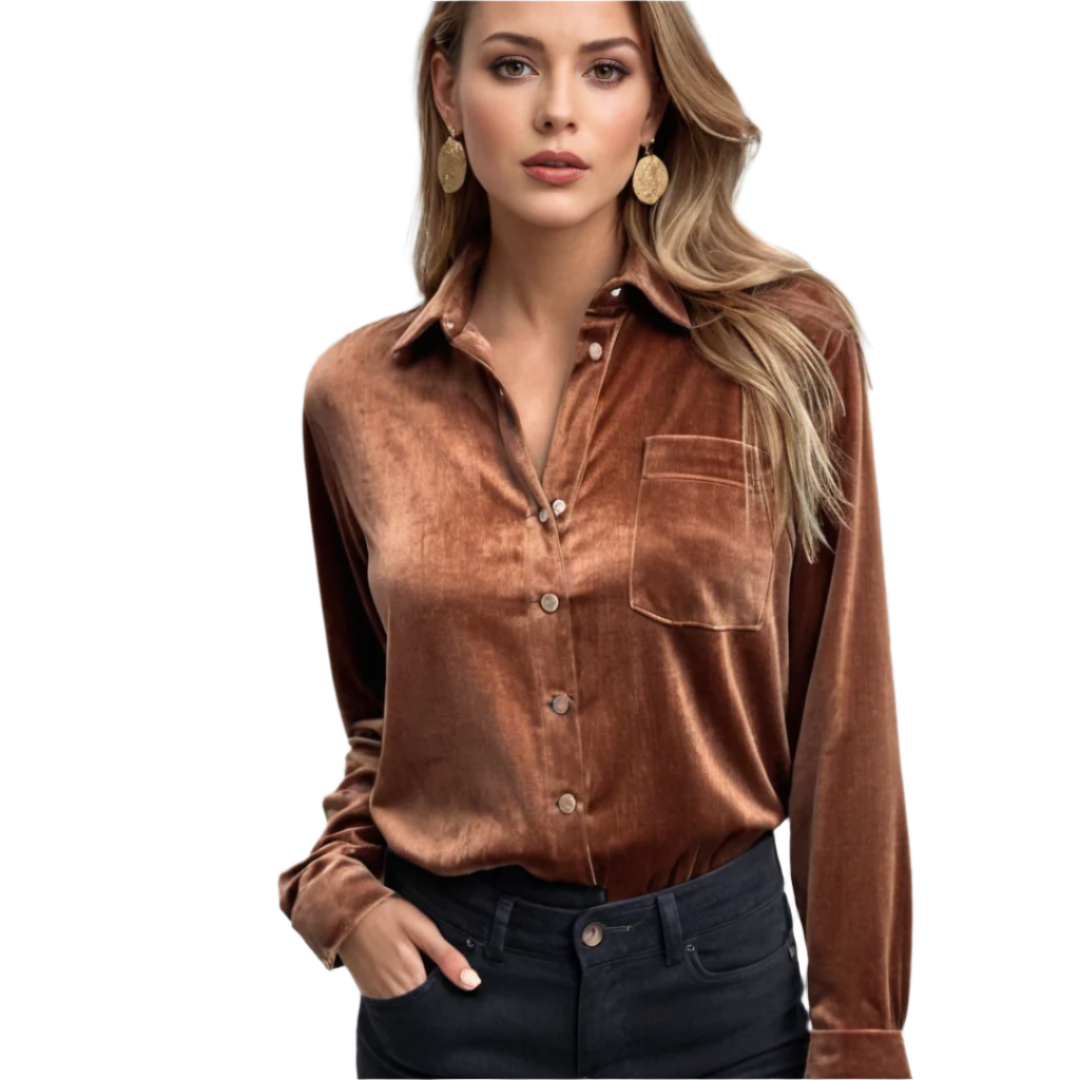 Women's Blouse Velvet Relaxed Fit Luxury Button Closure