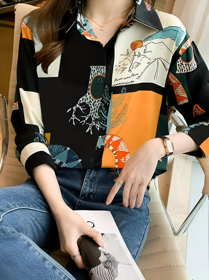 Women's Blouse Vintage Inspired With Print High Quality Fabric