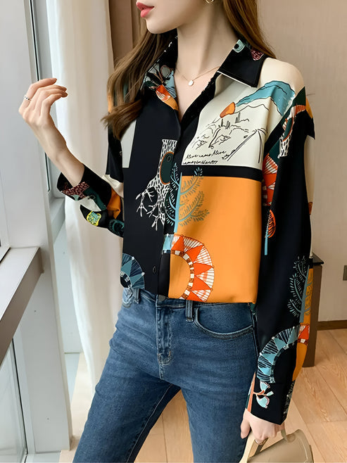 Women's Blouse Vintage Inspired With Print High Quality Fabric