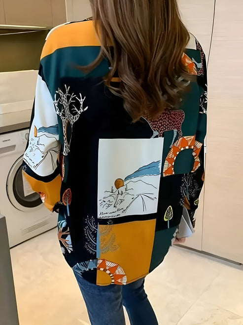 Women's Blouse Vintage Inspired With Print High Quality Fabric