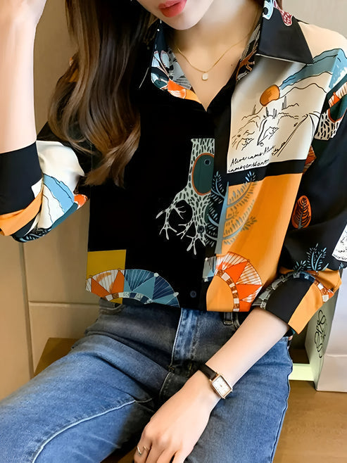 Women's Blouse Vintage Inspired With Print High Quality Fabric