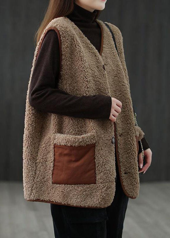 Women's Blouse Waistcoat with Buttons and Pockets in Khaki