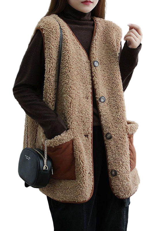 Women's Blouse Waistcoat with Buttons and Pockets in Khaki