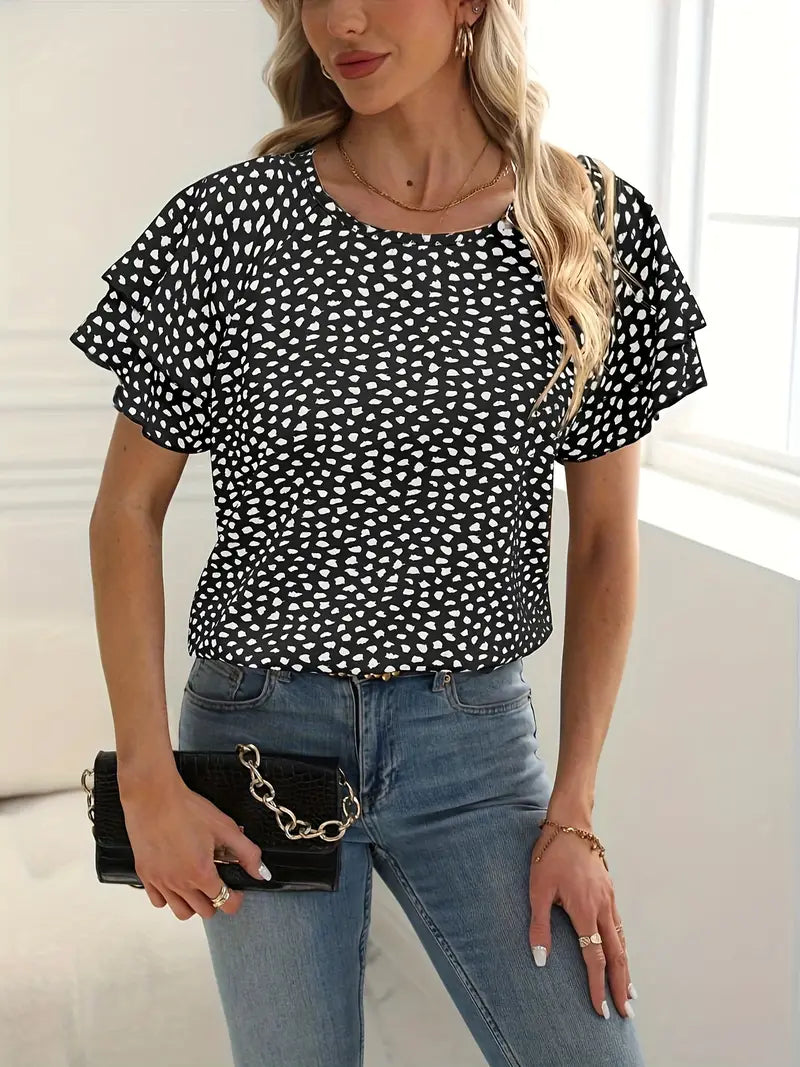 Women's Blouse Wavy Finish Circle Neckline High Quality Fabric