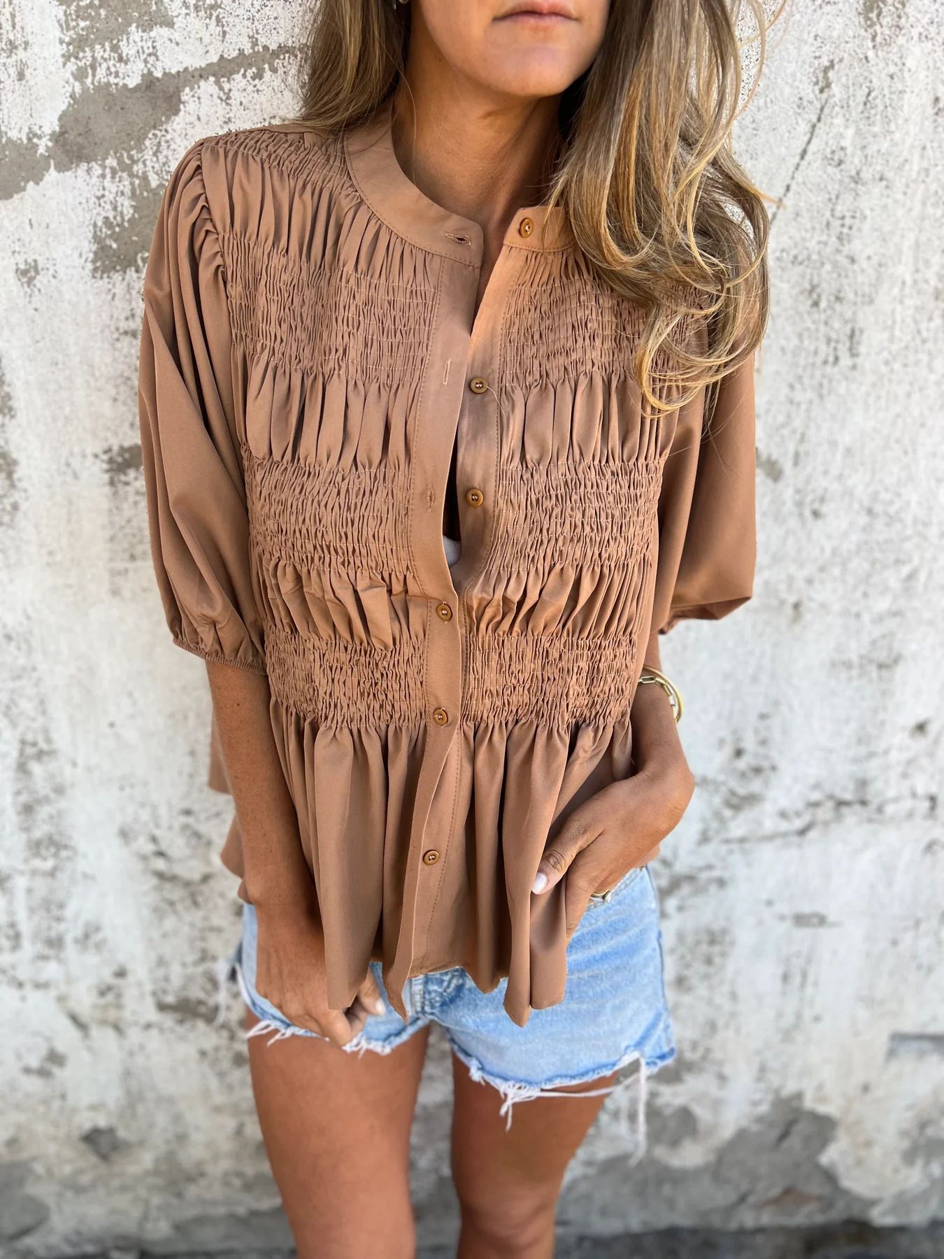 Women's Blouse With Plissé Design and Relaxed Fit