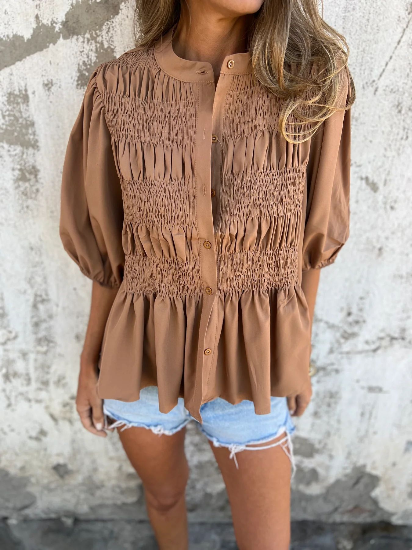 Women's Blouse With Plissé Design and Relaxed Fit