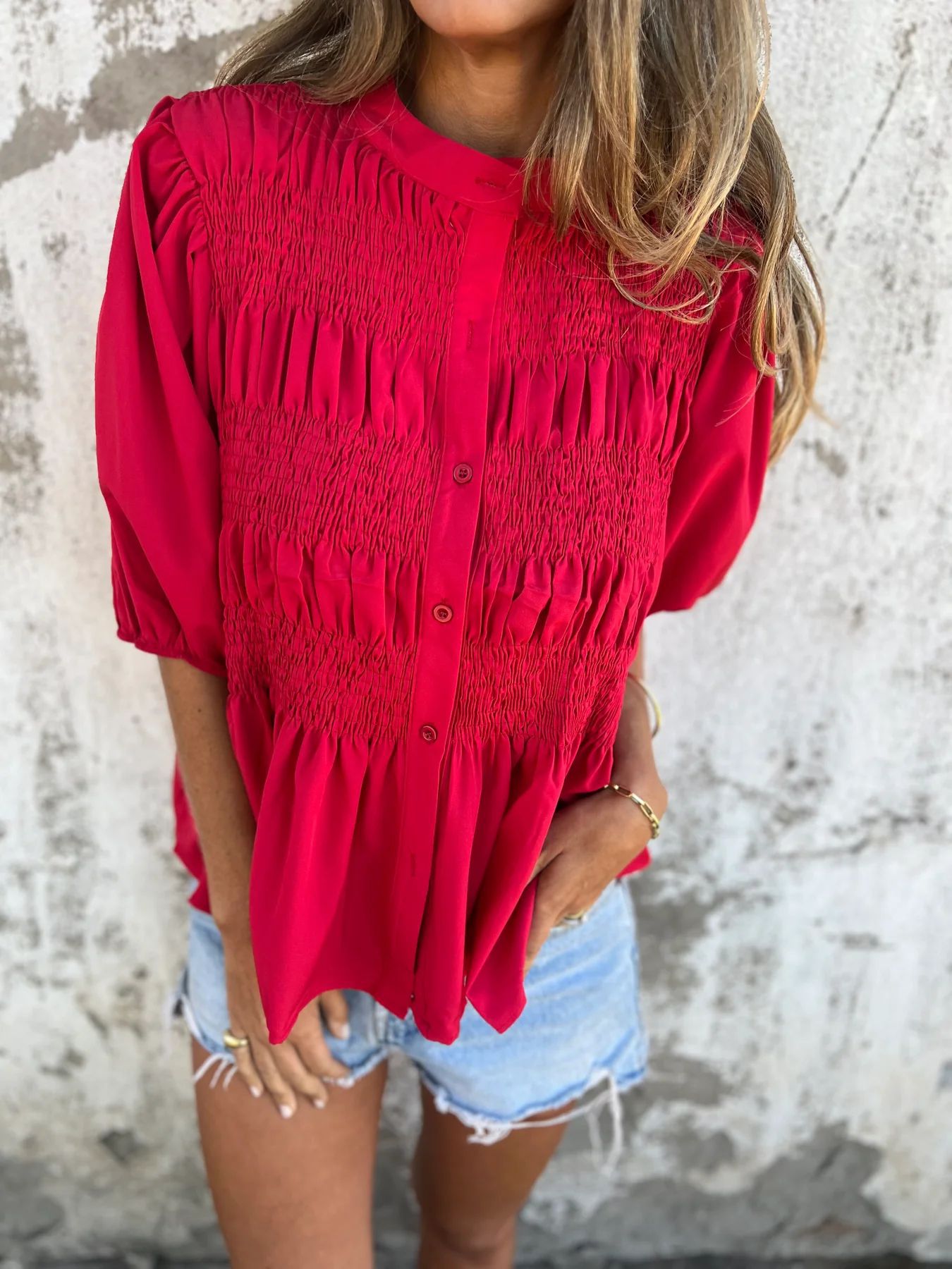Women's Blouse With Plissé Design and Relaxed Fit