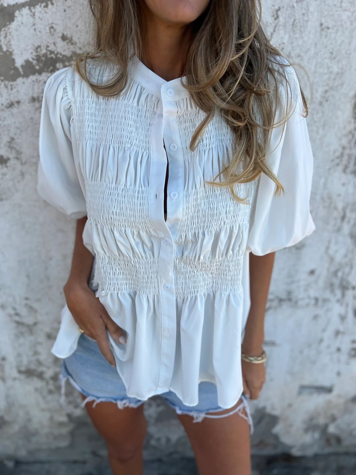 Women's Blouse With Plissé Design and Relaxed Fit