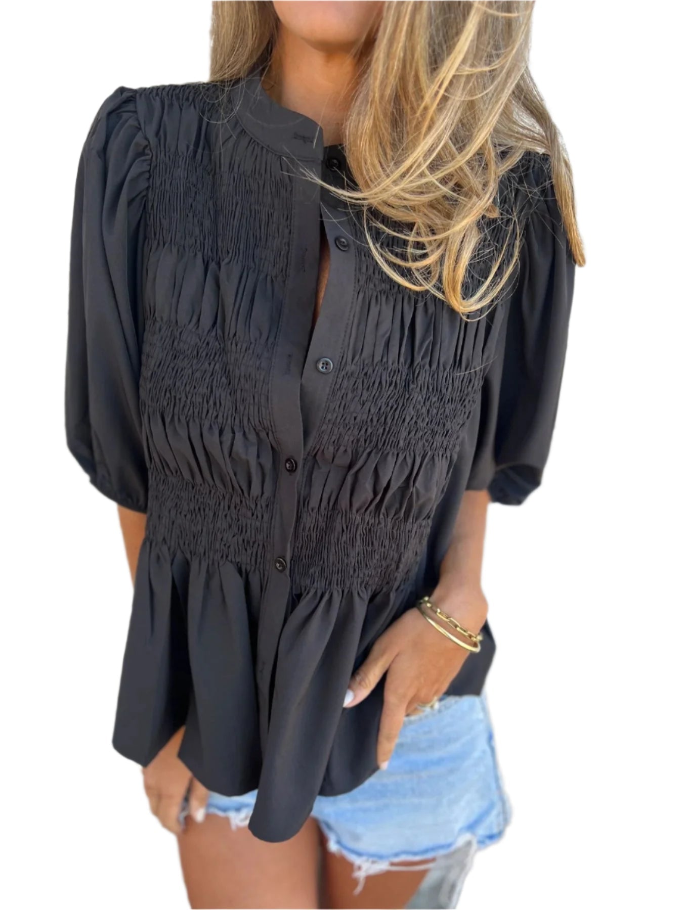 Women's Blouse With Plissé Design and Relaxed Fit