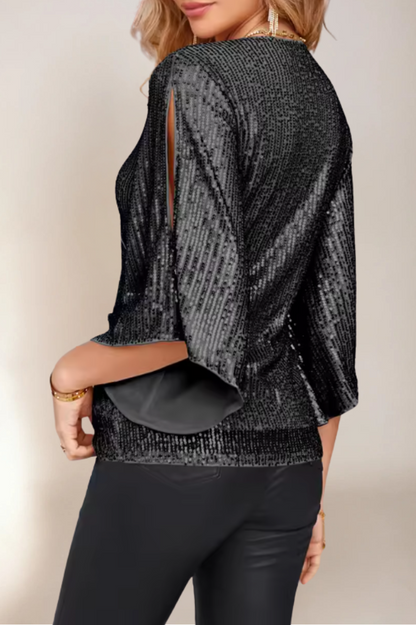 Women's Blouse With Wrap Design and Bell Sleeves