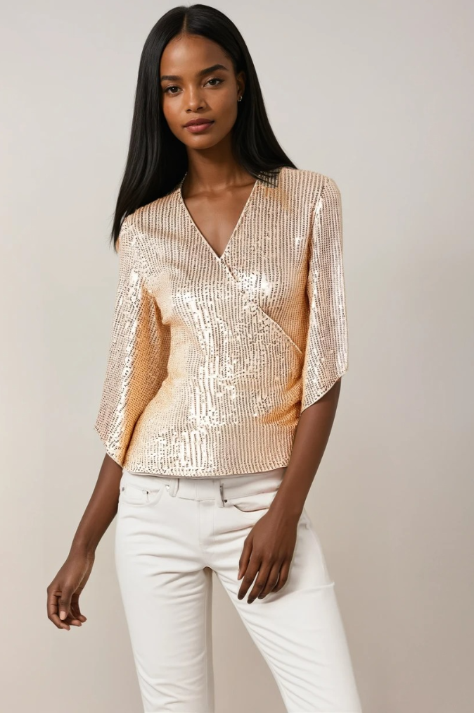 Women's Blouse With Wrap Design and Bell Sleeves