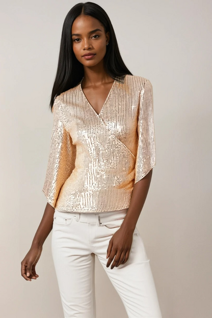 Women's Blouse With Wrap Design and Bell Sleeves