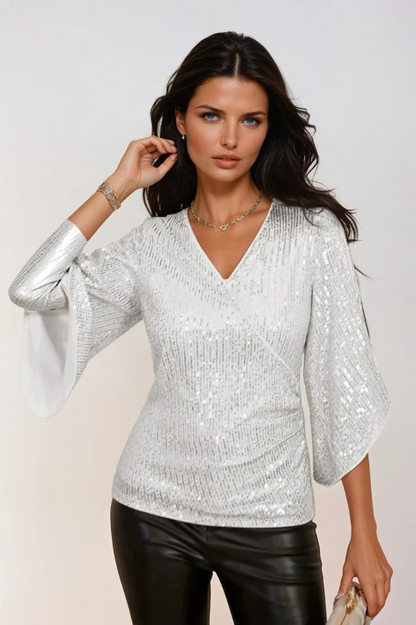 Women's Blouse With Wrap Design and Bell Sleeves