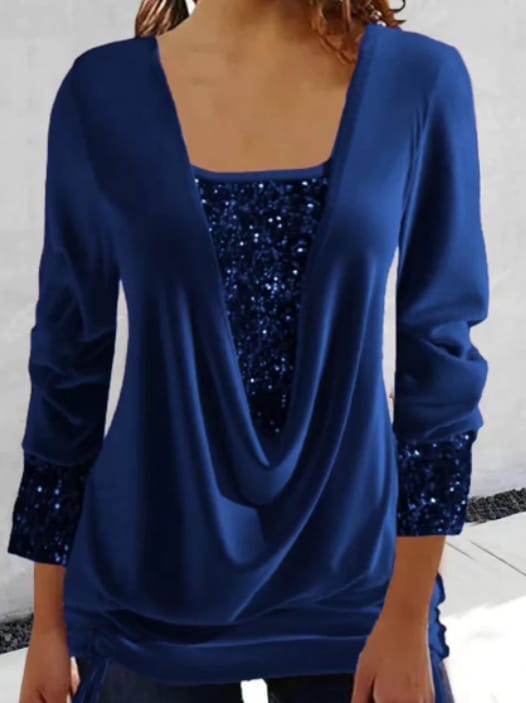 Women's Blouse with Draped Neckline and Sequins