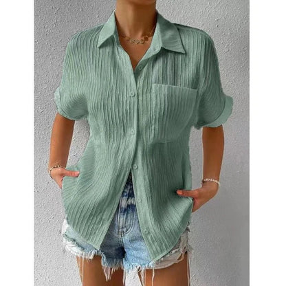 Women's Blouse with Stand-up Collar Airy and Elegant