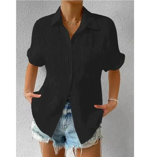 Women's Blouse with Stand-up Collar Airy and Elegant