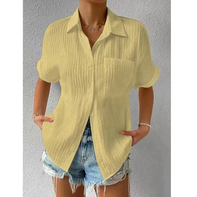 Women's Blouse with Stand-up Collar Airy and Elegant