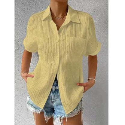 Women's Blouse with Stand-up Collar Airy and Elegant