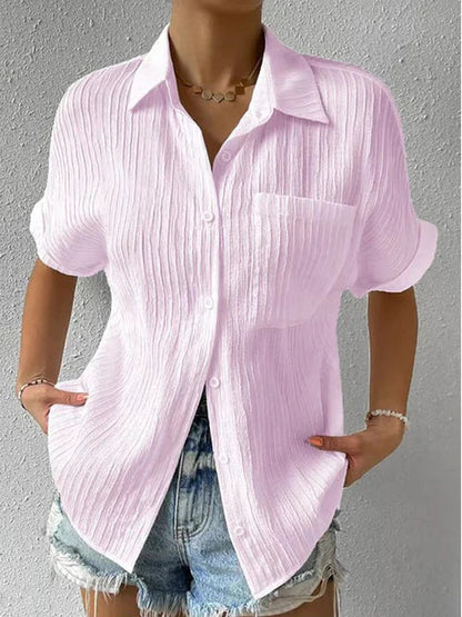 Women's Blouse with Stand-up Collar Airy and Elegant