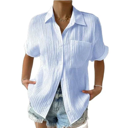 Women's Blouse with Stand-up Collar Airy and Elegant