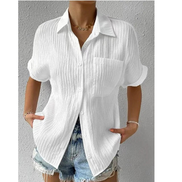 Women's Blouse with Stand-up Collar Airy and Elegant