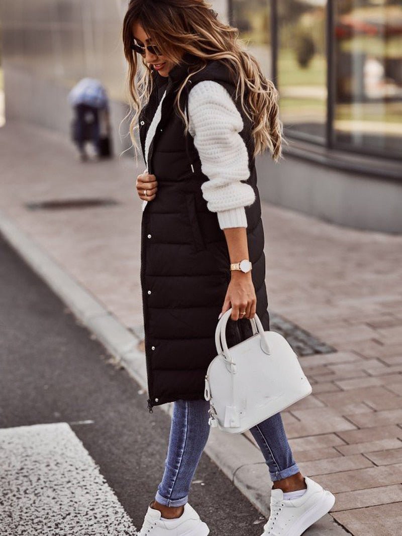 Women's Bodywarmer Long Quilted Vest for Comfortable Layering Look