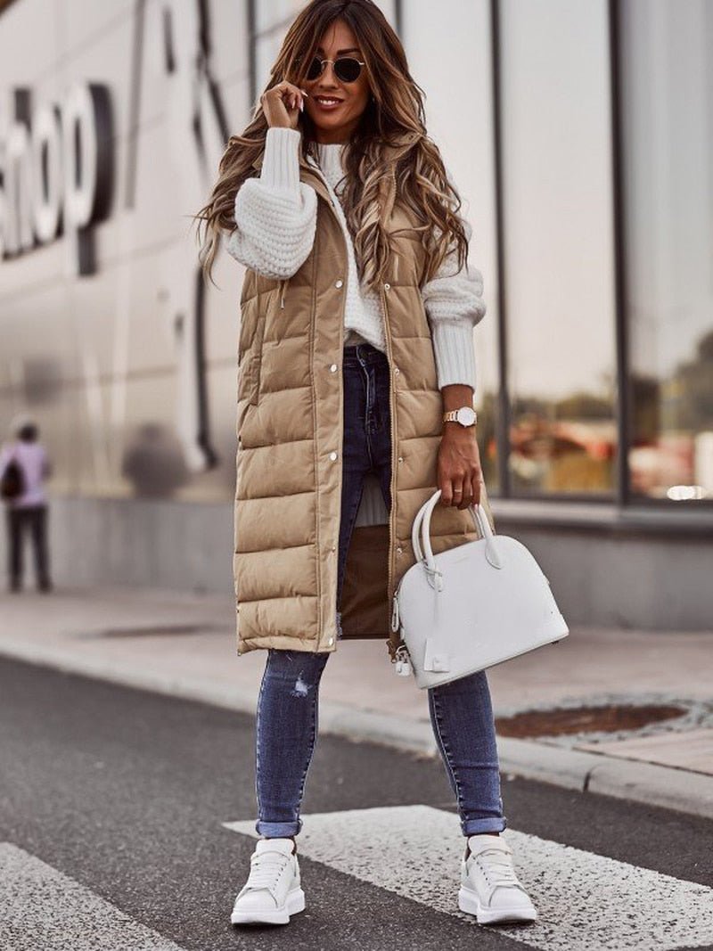 Women's Bodywarmer Long Quilted Vest for Comfortable Layering Look