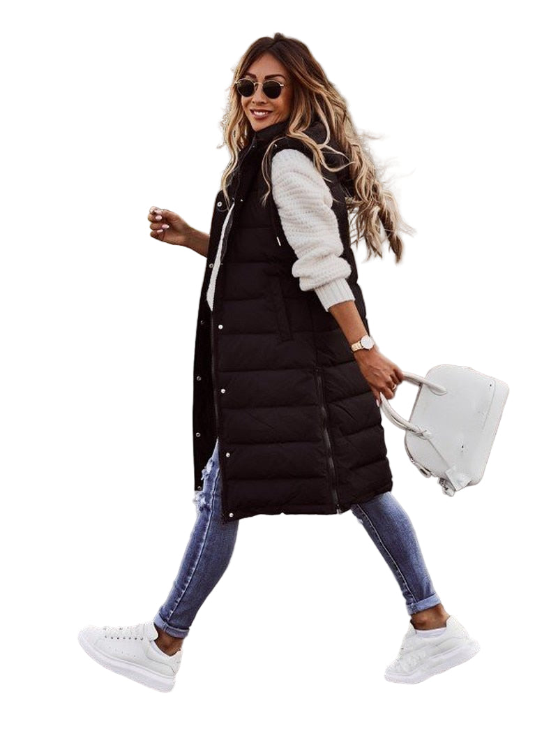 Women's Bodywarmer Long Quilted Vest for Comfortable Layering Look