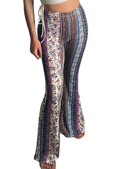 Women's Boho Printed Skinny Micro Slim Casual Trousers