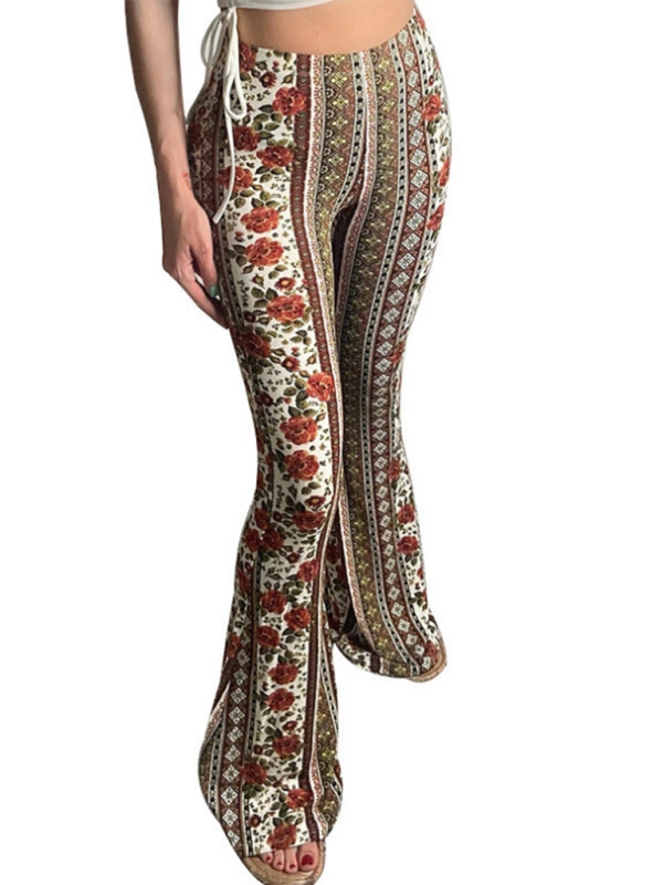 Women's Boho Printed Skinny Micro Slim Casual Trousers