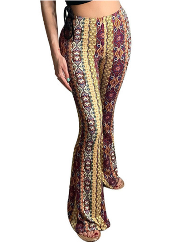 Women's Boho Printed Skinny Micro Slim Casual Trousers
