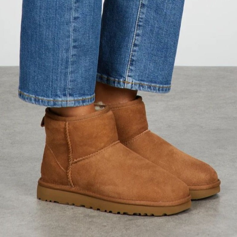 Women's Boots Half-High Faux Leather Fleece Lining for Comfortable Winter Look