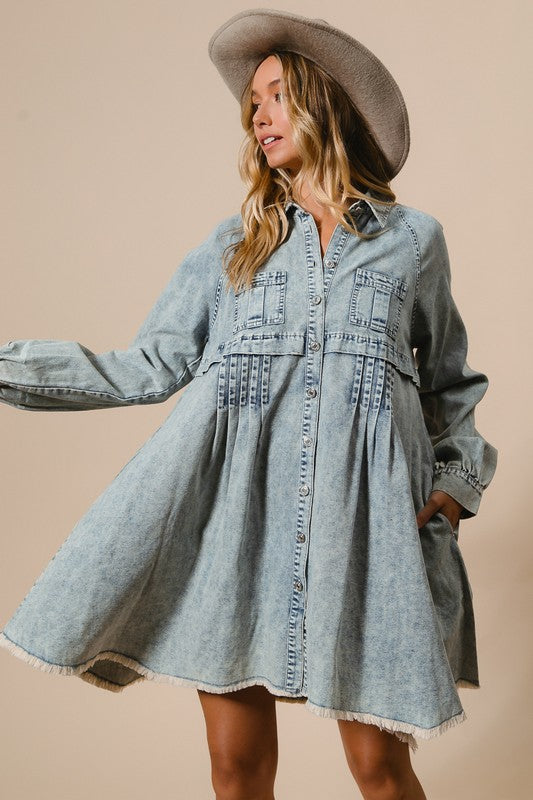 Women's Button Dress Light Denim
