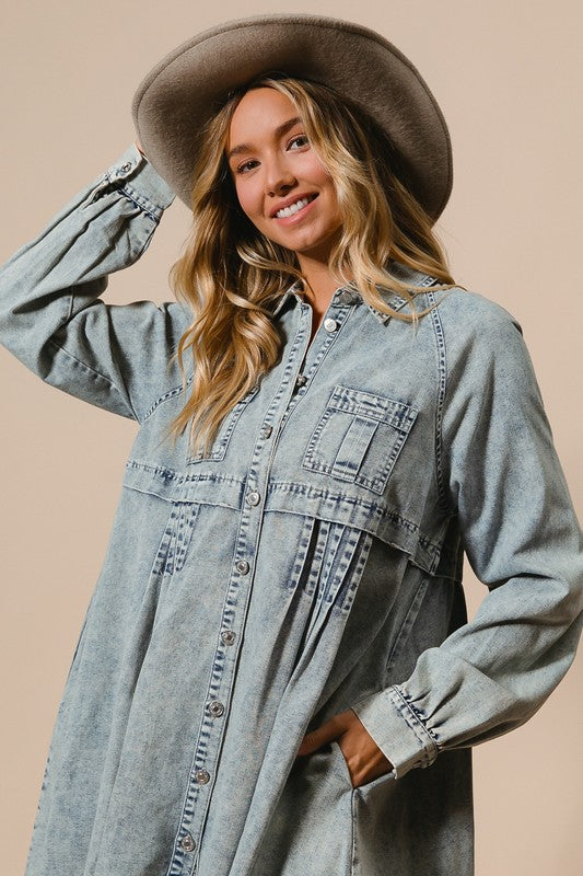 Women's Button Dress Light Denim