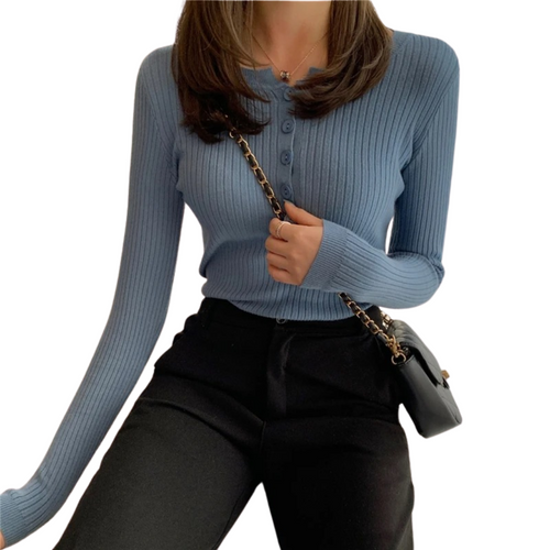 Women's Button O-neck Knitted Pullover