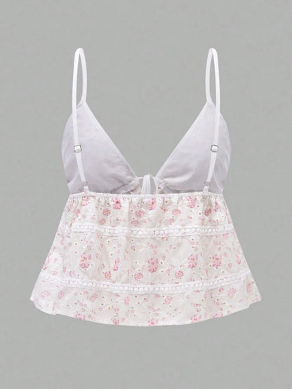Women's Cami Top with Floral Print and Bow
