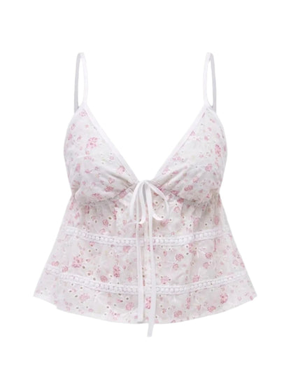 Women's Cami Top with Floral Print and Bow