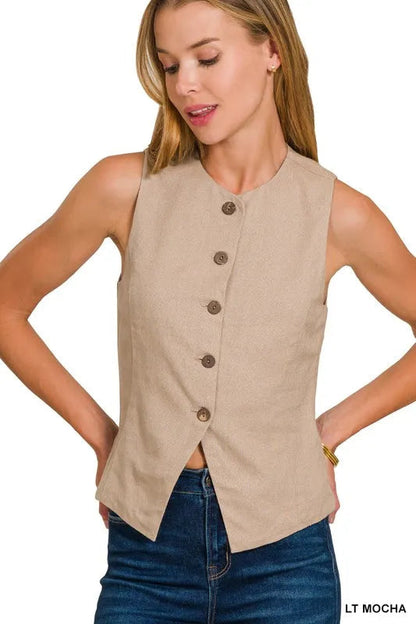 Women's Cardigan Button-Down Linen Style Breathable With Pockets