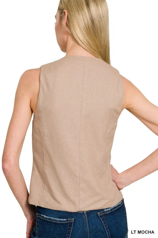 Women's Cardigan Button-Down Linen Style Breathable With Pockets