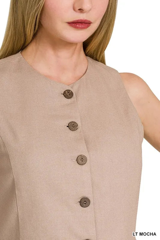 Women's Cardigan Button-Down Linen Style Breathable With Pockets