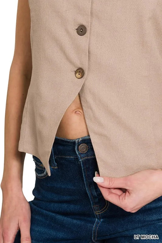 Women's Cardigan Button-Down Linen Style Breathable With Pockets