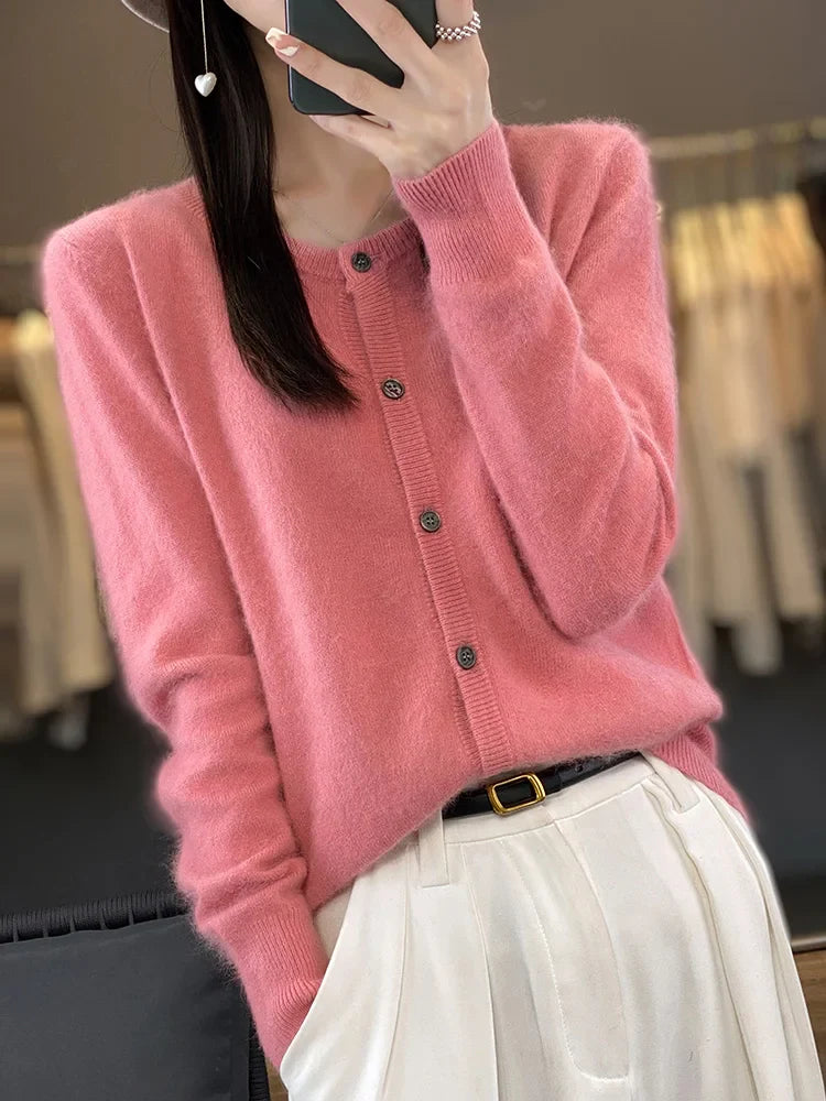 Women's Cardigan Round Neck Cotton Classic