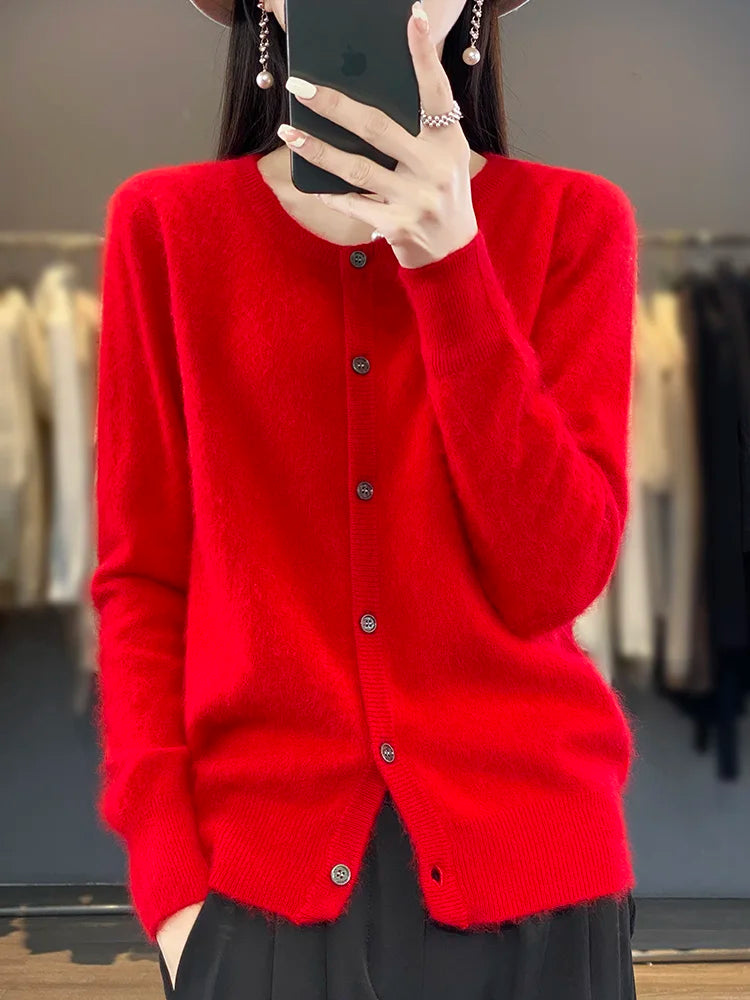 Women's Cardigan Round Neck Cotton Classic