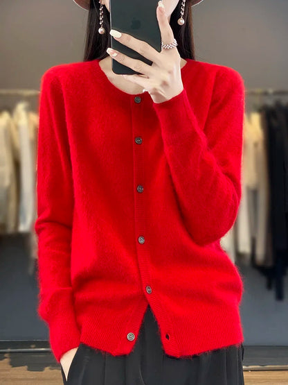 Women's Cardigan Round Neck Cotton Classic