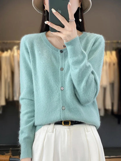 Women's Cardigan Round Neck Cotton Classic