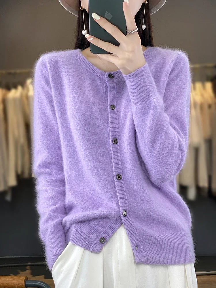 Women's Cardigan Round Neck Cotton Classic