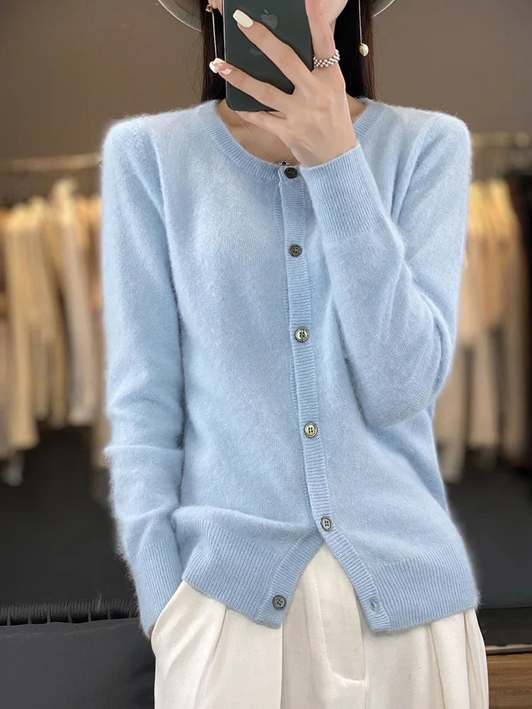 Women's Cardigan Round Neck Cotton Classic
