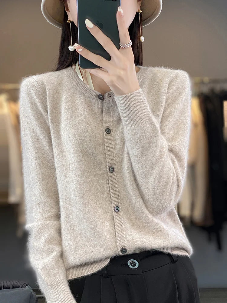 Women's Cardigan Round Neck Cotton Classic